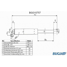 BGS10757 BUGIAD Газовая пружина, крышка багажник