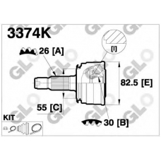 3374K GLO Шарнирный комплект, приводной вал