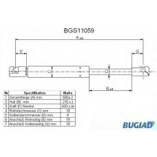 BGS11059 BUGIAD Газовая пружина, крышка багажник