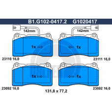 B1.G102-0417.2 GALFER Комплект тормозных колодок, дисковый тормоз