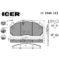 151040-112 ICER Комплект тормозных колодок, дисковый тормоз