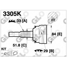 3305K GLO Шарнирный комплект, приводной вал