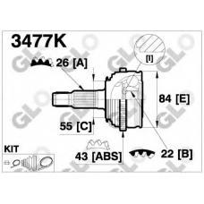 3477K GLO Шарнирный комплект, приводной вал