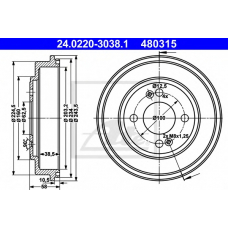 24.0220-3038.1 ATE Тормозной барабан