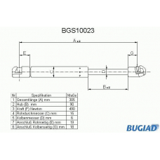 BGS10023 BUGIAD Газовая пружина, крышка багажник