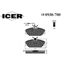 180930-700 ICER Комплект тормозных колодок, дисковый тормоз