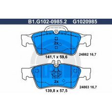 B1.G102-0985.2 GALFER Комплект тормозных колодок, дисковый тормоз