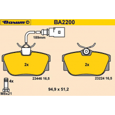BA2200 BARUM Комплект тормозных колодок, дисковый тормоз