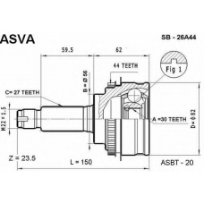 SB-26A44 ASVA Шарнирный комплект, приводной вал