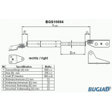 BGS10884 BUGIAD Газовая пружина, крышка багажник