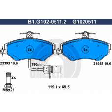 B1.G102-0511.2 GALFER Комплект тормозных колодок, дисковый тормоз
