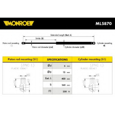 ML5870 MONROE Газовая пружина, капот