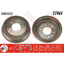 DB4322 TRW Тормозной барабан