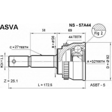 NS-57A44 ASVA Шарнирный комплект, приводной вал