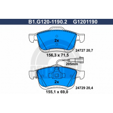 B1.G120-1190.2 GALFER Комплект тормозных колодок, дисковый тормоз