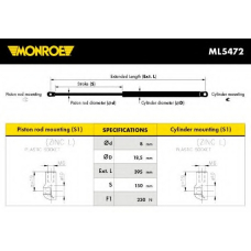 ML5472 MONROE Газовая пружина, капот