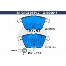 B1.G102-0644.2 GALFER Комплект тормозных колодок, дисковый тормоз