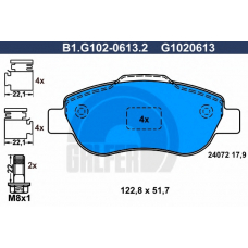 B1.G102-0613.2 GALFER Комплект тормозных колодок, дисковый тормоз