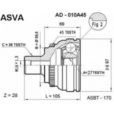 AD-010A45 ASVA Шарнирный комплект, приводной вал