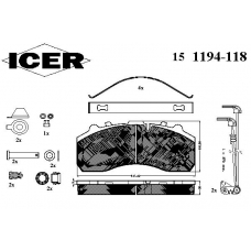 151194-118 ICER Комплект тормозных колодок, дисковый тормоз