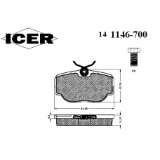 141146-700 ICER Комплект тормозных колодок, дисковый тормоз