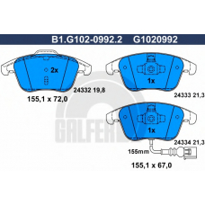B1.G102-0992.2 GALFER Комплект тормозных колодок, дисковый тормоз