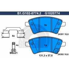 B1.G102-0774.2 GALFER Комплект тормозных колодок, дисковый тормоз