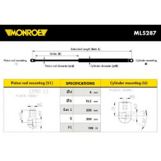 ML5287 MONROE Газовая пружина, капот