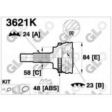 3621K GLO Шарнирный комплект, приводной вал