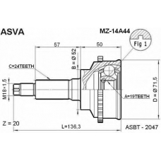 MZ-14A44 ASVA Шарнирный комплект, приводной вал