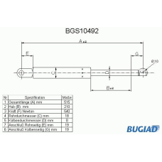 BGS10492 BUGIAD Газовая пружина, крышка багажник