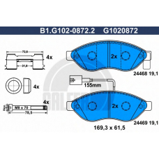 B1.G102-0872.2 GALFER Комплект тормозных колодок, дисковый тормоз