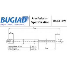 BGS11198 BUGIAD Газовая пружина, крышка багажник