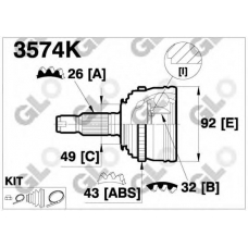 3574K GLO Шарнирный комплект, приводной вал