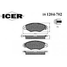 181204-702 ICER Комплект тормозных колодок, дисковый тормоз