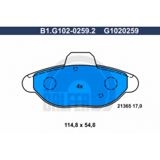 B1.G102-0259.2 GALFER Комплект тормозных колодок, дисковый тормоз