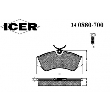 140880-700 ICER Комплект тормозных колодок, дисковый тормоз