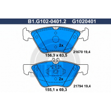 B1.G102-0401.2 GALFER Комплект тормозных колодок, дисковый тормоз