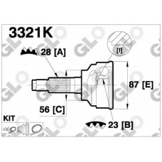 3321K GLO Шарнирный комплект, приводной вал