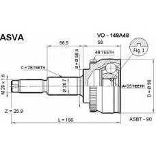 VO-148A48 ASVA Шарнирный комплект, приводной вал
