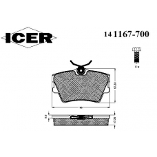 141167-700 ICER Комплект тормозных колодок, дисковый тормоз