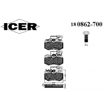 180862-700 ICER Комплект тормозных колодок, дисковый тормоз