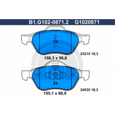 B1.G102-0871.2 GALFER Комплект тормозных колодок, дисковый тормоз