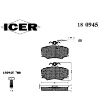 180945 ICER Комплект тормозных колодок, дисковый тормоз