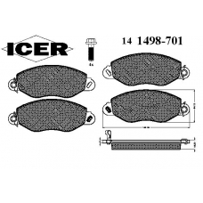 141498-701 ICER Комплект тормозных колодок, дисковый тормоз