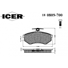 180809-700 ICER Комплект тормозных колодок, дисковый тормоз