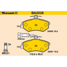 BA2028 BARUM Комплект тормозных колодок, дисковый тормоз