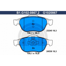 B1.G102-0867.2 GALFER Комплект тормозных колодок, дисковый тормоз