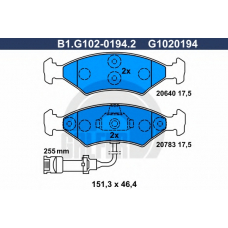 B1.G102-0194.2 GALFER Комплект тормозных колодок, дисковый тормоз