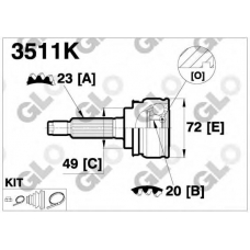 3511K GLO Шарнирный комплект, приводной вал